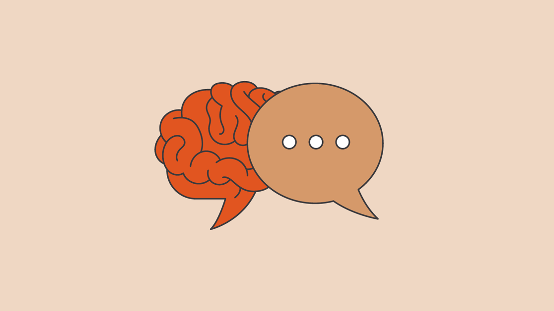 Illustration of a brain connecting to a speech bubble